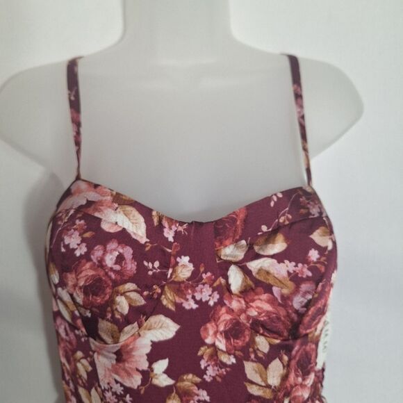 AUW Womens Jumpsuit Wide Leg Floral Country Boho Fairy Sweetheart Neck Medium - Picture 3 of 14